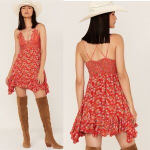 FREE PEOPLE Women’s Adela Floral Print Sleeveless Slip Mini Dress size Small